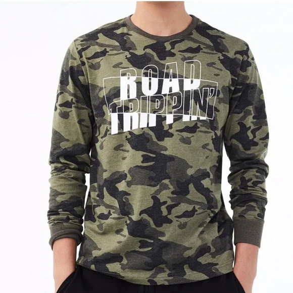 Aeropostale Green Camouflage Road Trippin Long Sleeve Graphic Tshirt